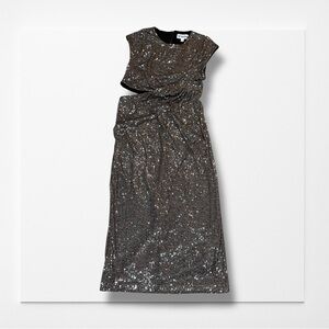 New! The Drop Womens Padma Cutout Sequin Midi Dress, Pewter, Size Large